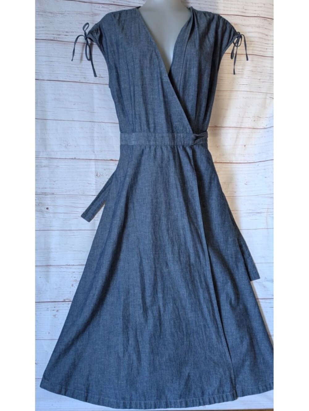 Ines De La Fressange Paris Uniqlo Women's Wrap Dress Cotton Chambray Midi Size S